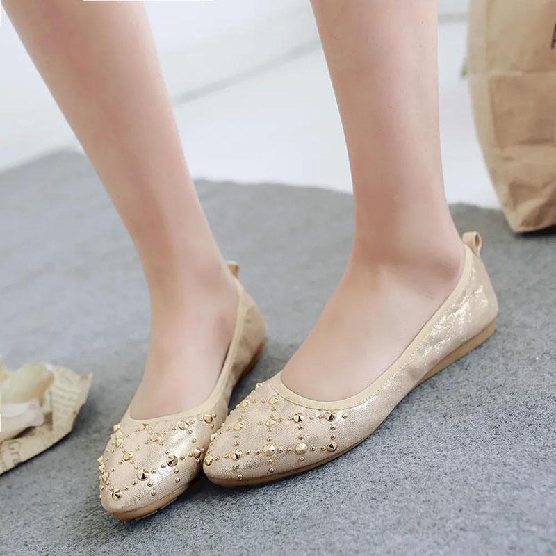 Women's Shoes  Flat Soft Bottom Pointed Egg Roll Shallow Mouth Rivets Casual Flat-heeled Pregnant Mother Korean Low-top Shoes