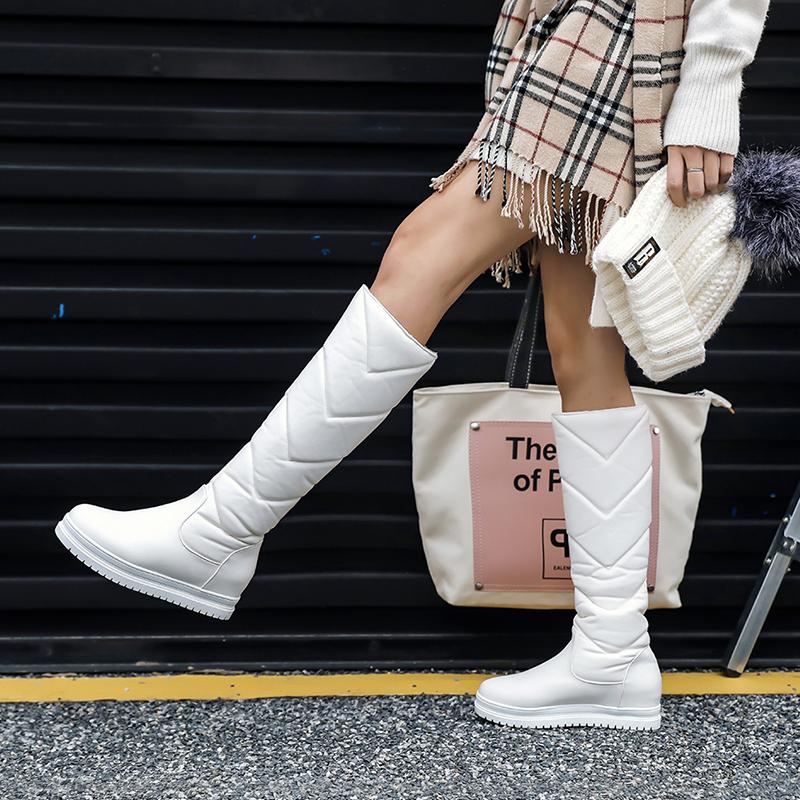 Women Boots Thigh High Snow Boots Winter Shoes Knee High Length Platform Chunky Boots Leather Boots with Fur Plus Size 34-43