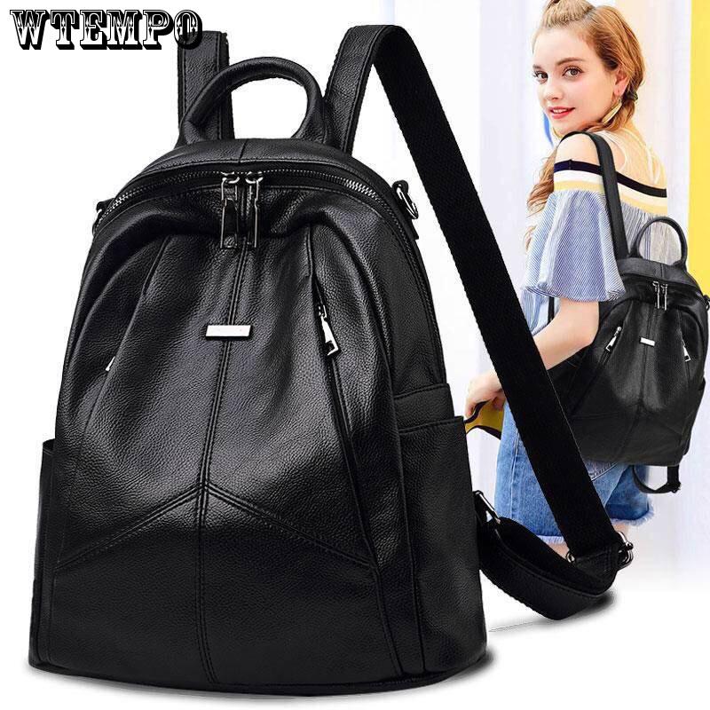Backpack Female Trend Korean Wild Fashion Travel Bag Pu Soft Leather Lady Bag School Bag Backpack Female