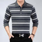 Autumn Long-sleeved POLO Shirt Lapel Pocket T-shirt Business Plus Size Striped Bottoming Shirt Suitable for Business Men, Middle-aged and Elderly Men
