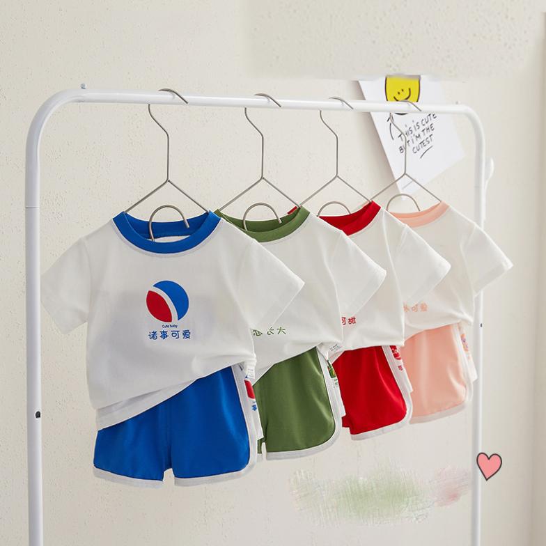 Kids Baby Girl and Boy Clothes Set Tops Solid Cartoon Short Sleeve Shirt Crop Pants Summer Casual Outfit Suit Girl and Boy 0-4Y