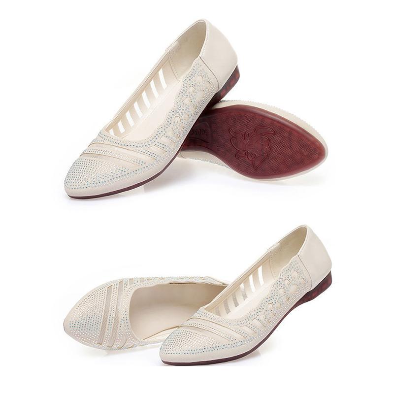 Beef Tendon Soft Bottom Summer Soft Leather Women's Shoes Mesh Hollow Sandals Soft Flat Work Women's Shoes Maternity Shoes