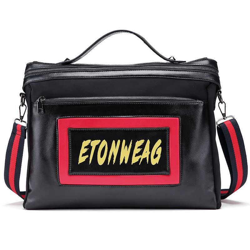 Business Briefcase Men Black Red PU Leather Joker Zipper Waterproof Handbag Shoulder Crossbody Bags