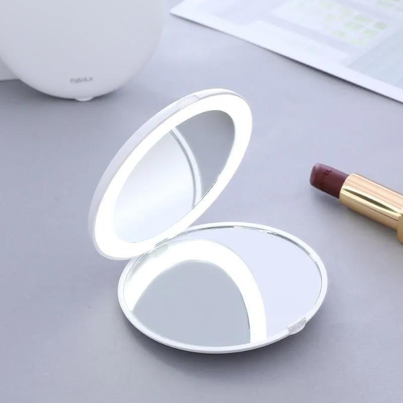 Ladies Portable Mirror USB Rechargeable LED Makeup Mirror Light Convenient Mini Mirror Beauty Makeup Mirror