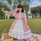 Girl Cosplay Dress Lolita Style Puff Sleeve Bandage Sweet Sailor Collar Lace Dress Kawaii Ruffles Dress