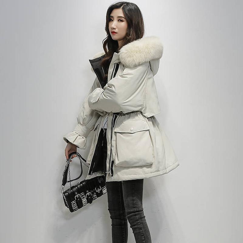 Women's Casual Cotton Clothes Mid-length Fashion Trend Down Down Cotton Clothes Women's Loose and Thick Big Fur Collar Cotton Coat