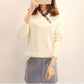 Autumn and Winter Lace V-neck Top Thickened Long-sleeved Knitted Sweater Loose and Versatile Women's Bottoming Shirt