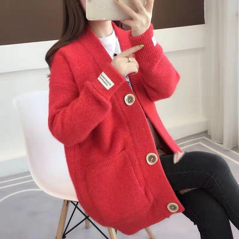 Mid-length Knitted Cardigan Sweater Mink Fur Coat Sweater Women Autumn and Winter Loose Sweater