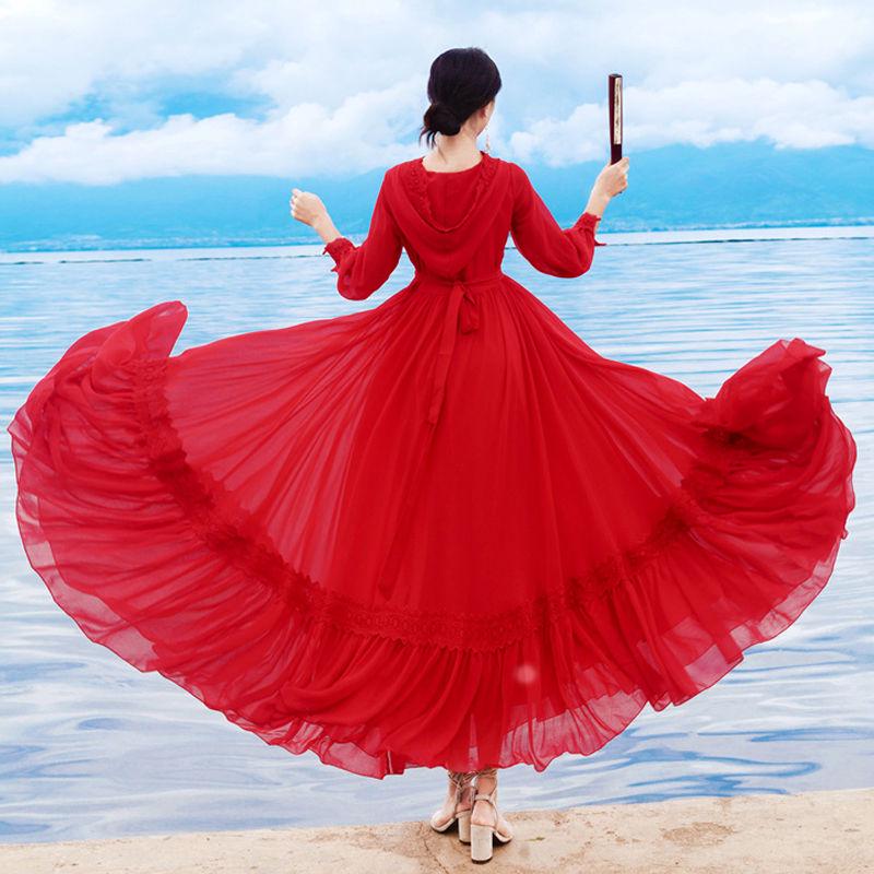 Waist up and down long skirt woman long skirt plus size red chiffon dress woman hooded beach skirt