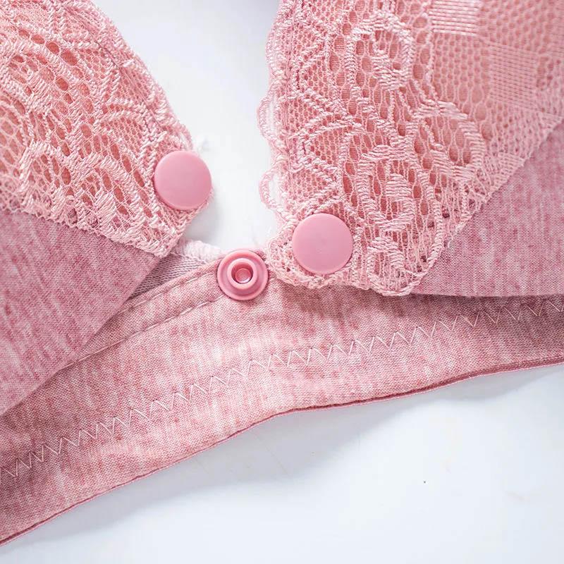 Ladies Front Buckle Bra Lace Sexy Gathering Nursing Underwear No Steel Ring Thin Anti-sagging Breathable Bra