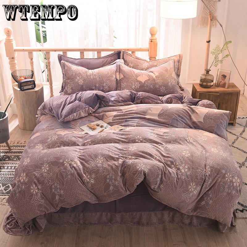 5D Carved Velvet Four-piece Crystal Velvet Warm Quilt Cover Sheets Thick Warm Velvet 4Pcs Set