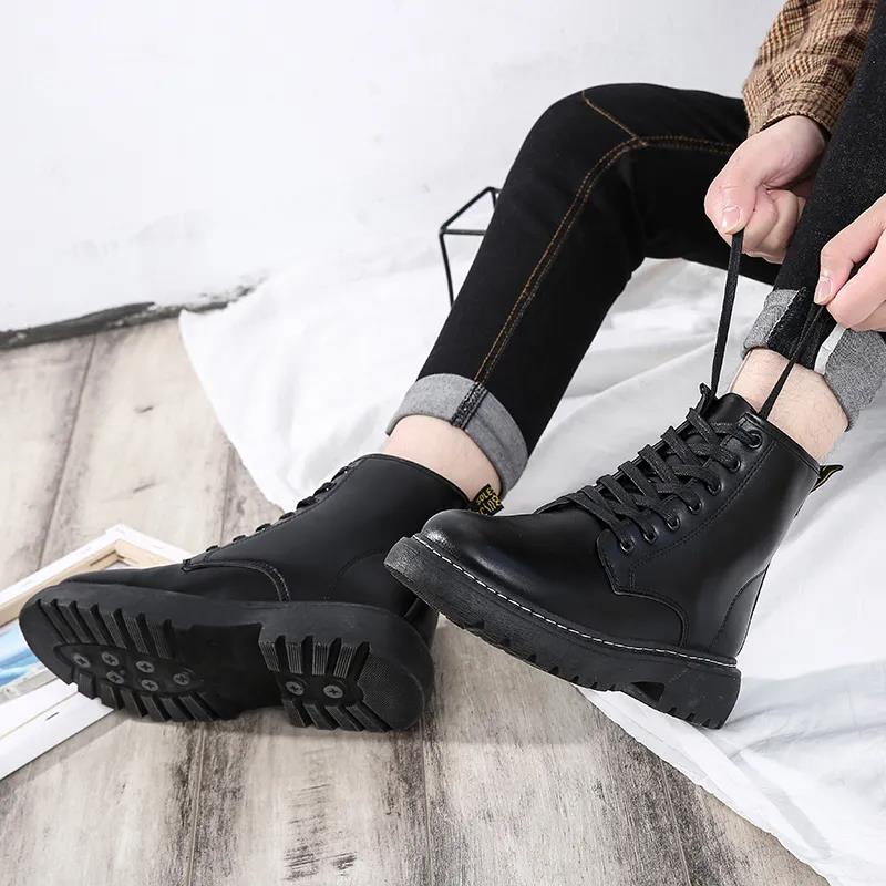 Men's High-top All Black Martin Boots Korean Style All-match Men's Trendy Shoes Non-slip Trend Casual Martin Shoes