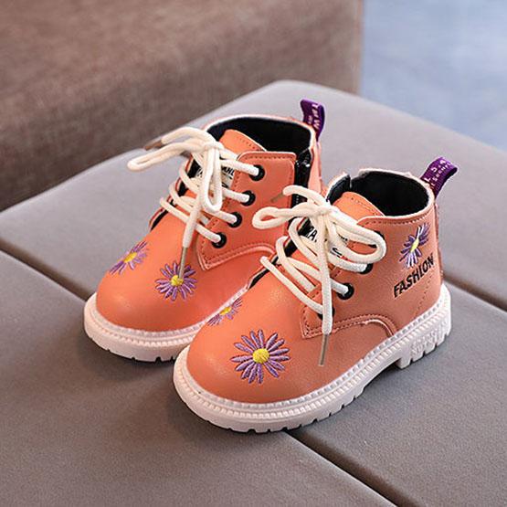 Children's Martin Boots Girls Autumn Little Fresh Sewing Flowers Princess Boots Children Solid Color Casual Short Boots