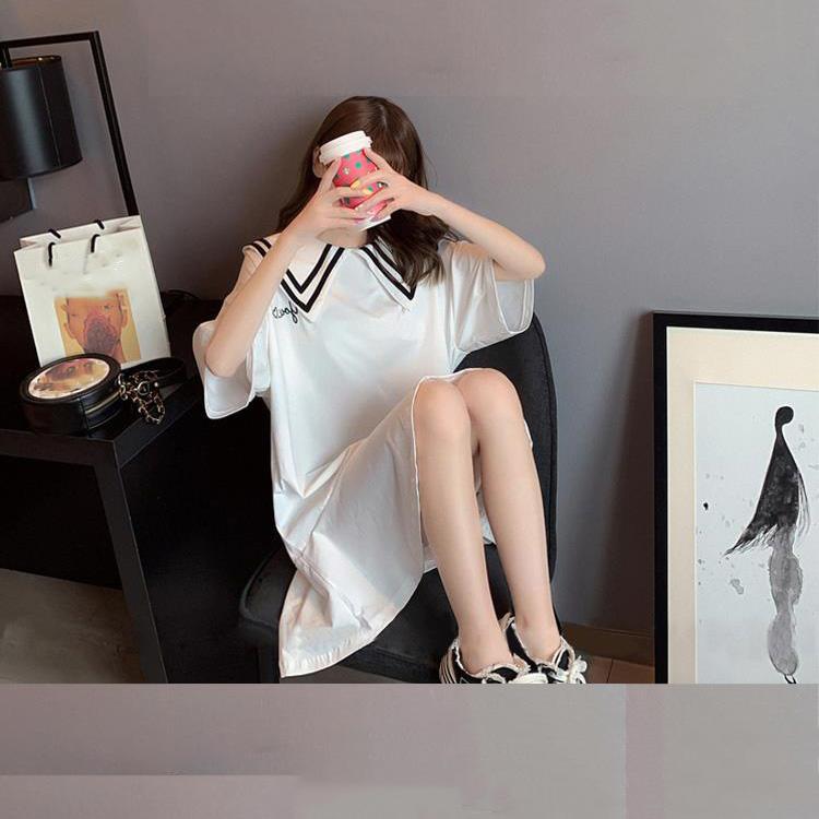 Cute Girl Women's Summer Dress Short Sleeve Knee-length Daily Wear Office Dating Party Loose Casual Nightdress