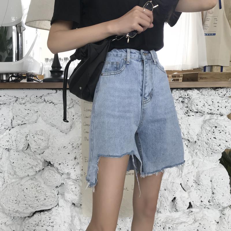 WTEMPO Ripped Denim Shorts Skirt Women Jeans Elastic Waist Loose Wide Leg A-line Office Club Casual Party Dates Vocation