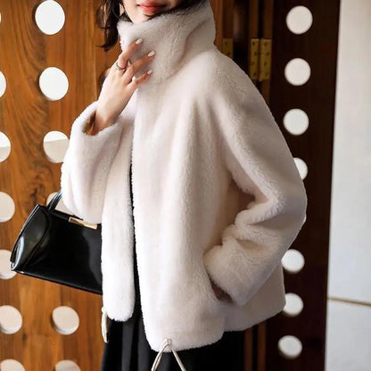 Spring Thick Coat Women's Double-sided Coral Fleece Warm Turtleneck Sweater Female Cardigan Zipper Fleece Jacket