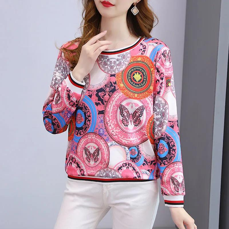 Women's Floral Loose Top Bottoming Shirt Spring and Autumn Mother Long-sleeved T-shirt