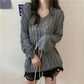 V-neck Knitted Sweater Hollow Loose Long-sleeved Thin Sunscreen Top Women's Blouse Tops Summer