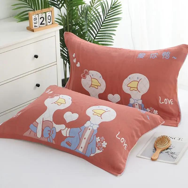 Simple Style Cotton Gauze Pillow Towel Large Pair High-end Adult Thickened Couples Non-shedding Non-fading Pillow Towel