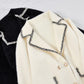 Autumn and Winter Korean Style Suit Collar Embroidery Loose Knit Jacket with Diamonds and Beaded Warm Sweater Cardigan