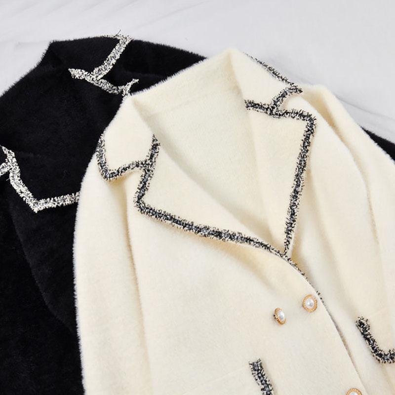 Autumn and Winter Korean Style Suit Collar Embroidery Loose Knit Jacket with Diamonds and Beaded Warm Sweater Cardigan