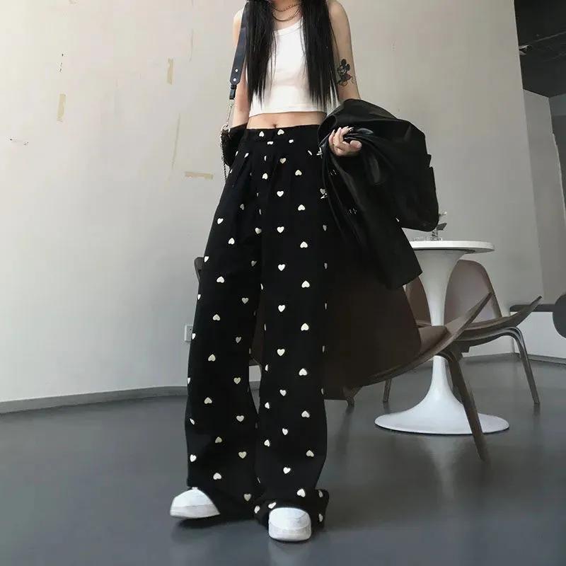 Drooping Loose Wide-leg Pants Women's Summer Heart Print Casual Pants Thin All-match High-waisted Straight-leg Pants Mopping Trousers