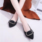 Korean Style Spring Pointed Toe Shoes All-match Square Buckle Women's Shoes Flat Heel Flat Shallow Mouth Comfortable Casual Large Size Women's Shoes