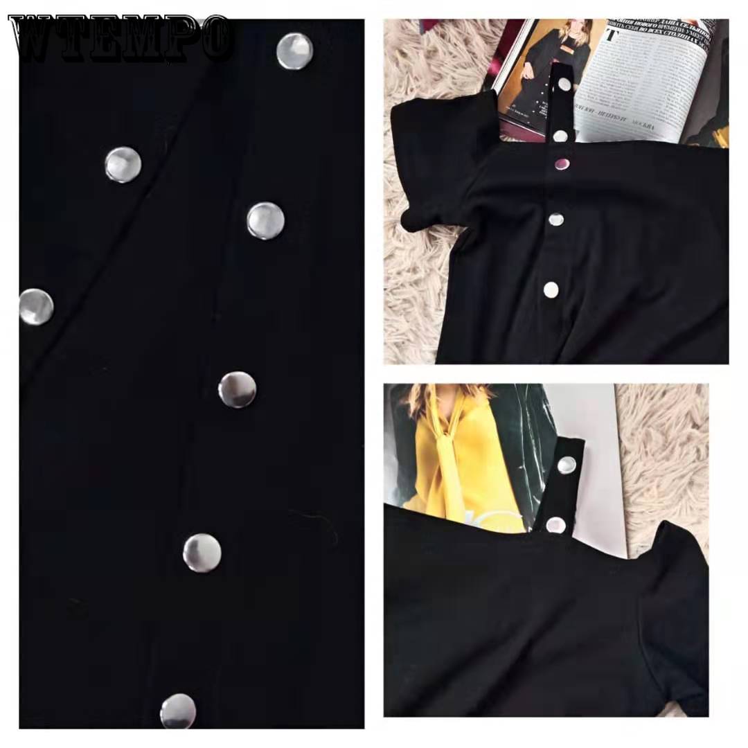Women Cotton Oblique Shoulder Strap Dress Irregular Metal Buckle Slim Solid Color Bodycon Dress Female Mini Skirt Club Wear