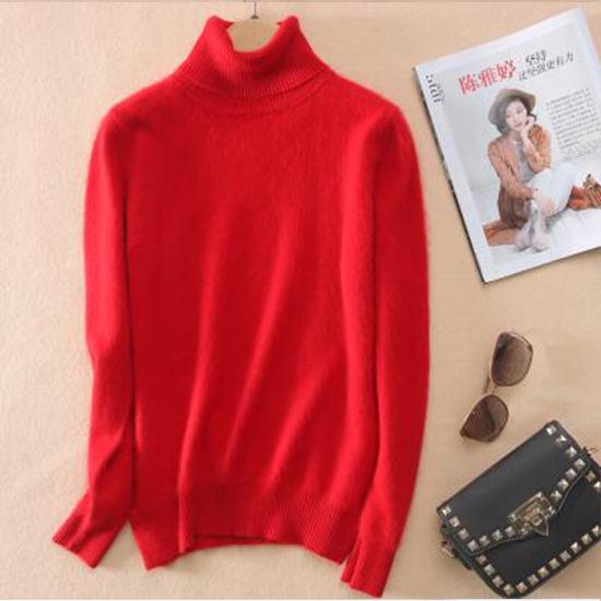 Pofulove Women Silmulated Mink Cashmere Base Sweater Turtleneck Knitting Casual Pullover Top Jumpers