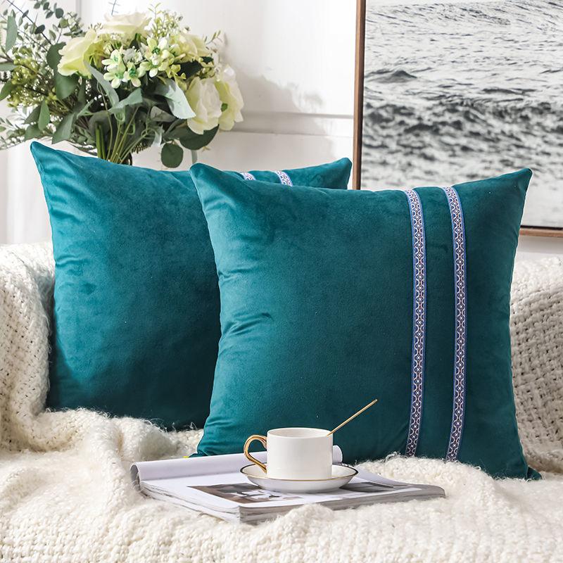 High-end Pillow Velvet Cushion Living Room Sofa Backrest Office Bedside Chinese Large Cushion Lace Hug Pillowcase