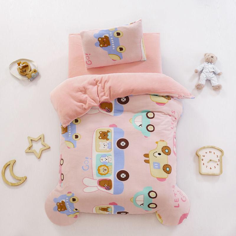 Children's Bed Set Autumn and Winter Double-sided Milk Velvet Three-piece Children Pillowcase Bed Sheet Duvet Cover Plus Velvet Soft Skin-friendly