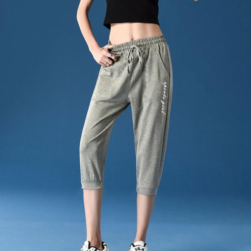 Cotton Cropped Trousers Women Loose Sports Pants Summer Thin Shorts Casual Harem Breeches Student Five-point Pants