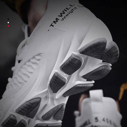 Fish Scale Fly Weaving Sneakers Breathable Shock -Absorbing Air Cushion Running Men Blade Shoes