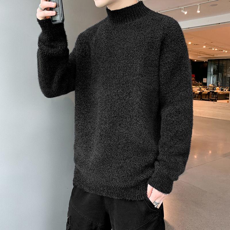 High Collar Sweater Men's Striped Sweater Teen Students Thickened Pullover