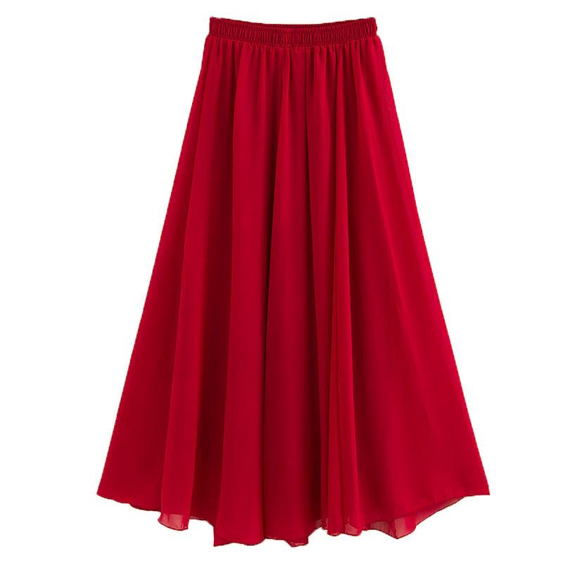 Women Chiffon Skirt Mid-length A-line Skirt Plus Size Fairy Skirt Summer Ruffled Elastic Waist Sandy Beach Vacation Daily