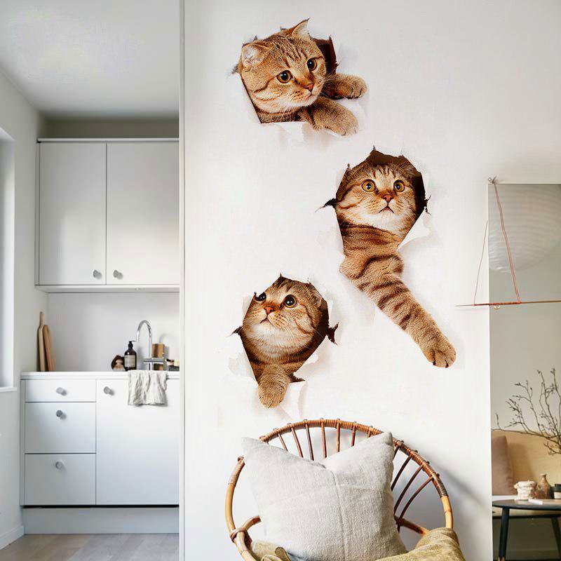 [Wall sticker] cute 3 naughty cat wall stickers for kids rooms nursery children bedroom home decorat