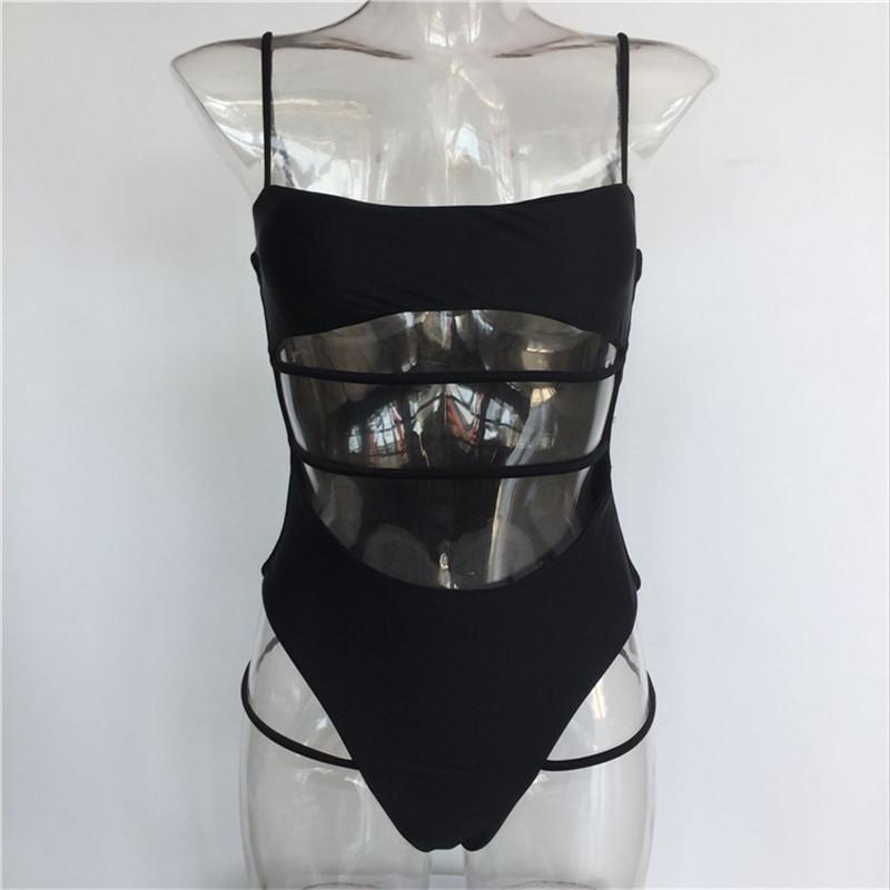 One Piece Swimsuit High Cut Black Sexy Cross Halter Swimwear Women Solid Bathing Suits Beach Wear