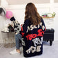 Women's Loose V-neck Sweater Cardigan Jacquard Buttons Long-sleeved Knitted Sweater