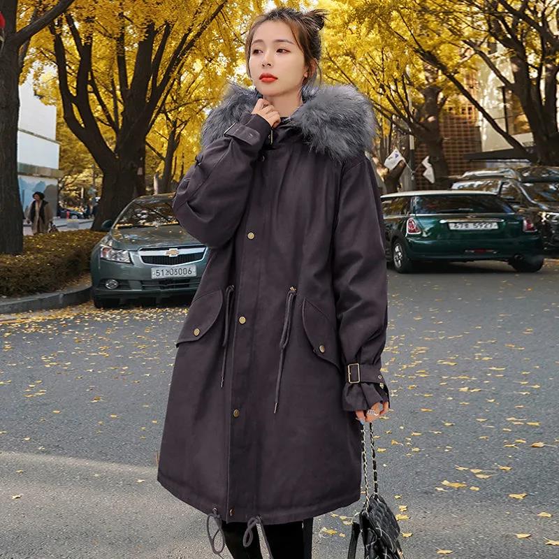 Winter Women's Cotton Jacket Jacket Mid-length Large Fur Collar Plus Down Jacket Thickening Plus Velvet Jacket