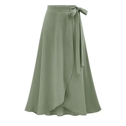Bow Tie Irregular Large Hem Skirt Women's Large Size High Waist Slit Skirt Solid Color Slim A-line Skirt