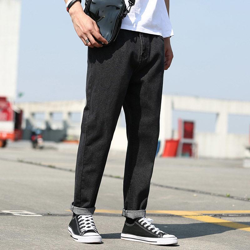 Straight Loose Jeans Men's Versatile Thin Trousers Male Students Summer Cropped Trousers