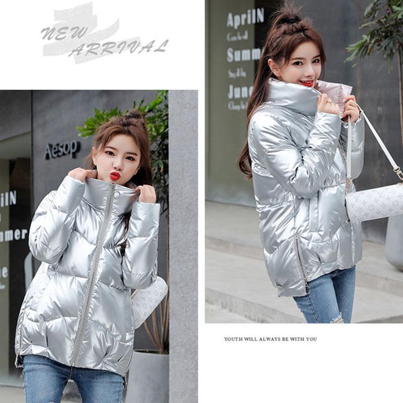 Winter Short Thick Cotton-padded Jacket Korean Version of Loose Bright Cotton-padded Jacket Casual Stand-up Collar Ladies Down Padded Jacket