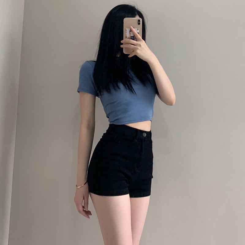 Ultra-short Bag Hip High Waist A-line Denim Shorts Women's Summer Thin Buttocks Sexy Girl
