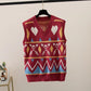Retro Diamond Loose Knit Vest Women Spring and Autumn Stacking Sleeveless V-neck Vest Sweater