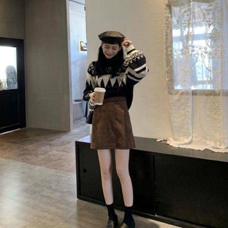 Pofulove Autumn Winter Loose Retro Short Sweater Women Thick Pullover Students Long Sleeve Women