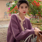 Short Solid Color Button Sweater Loose Striped Pattern Coat Wide Knit Cardigan Women's Top