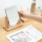 Ladies Rotatable Wooden Mirror Desktop Creative Portable Makeup Mirror HD Thin and Light Travel Out Household Essentials