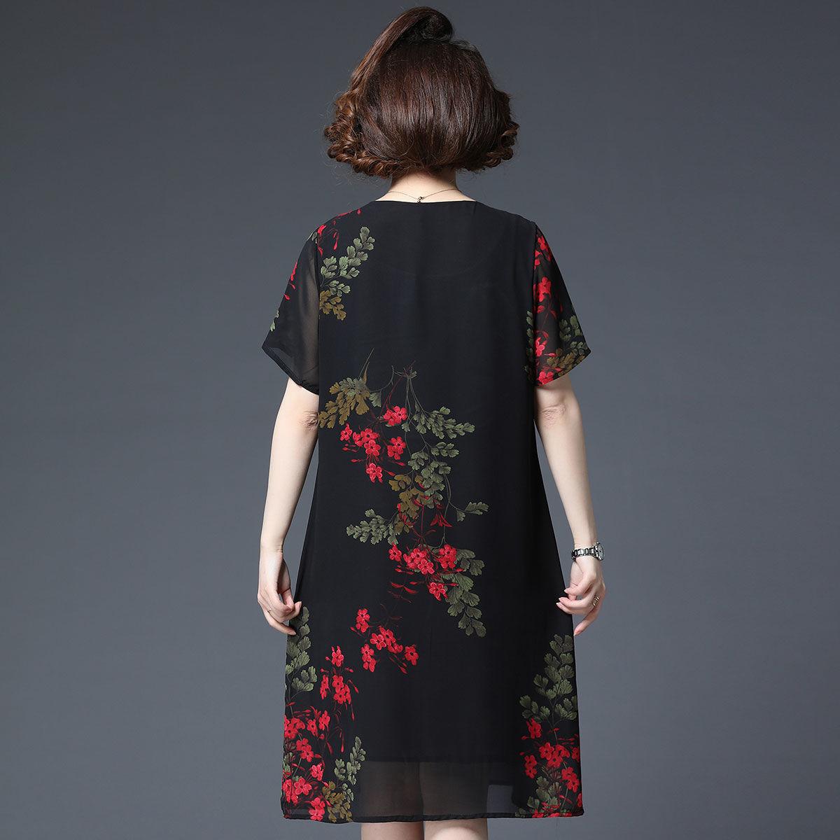 XL-XXXXXL Women's summer dress Chiffon Veil Short sleeve Round neck printing Daily wear