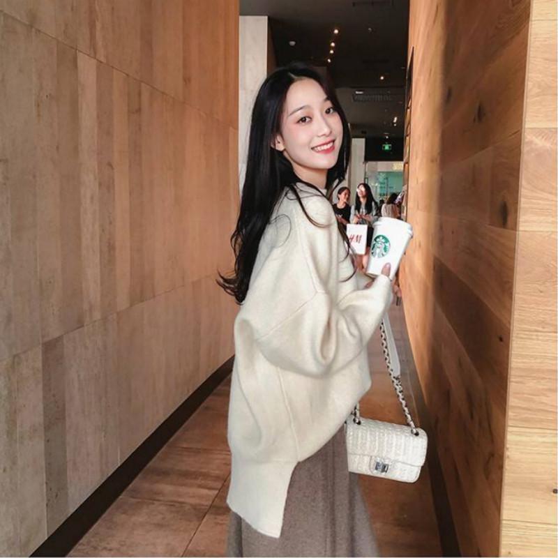 Pofulove lazy wind pullover sweater women autumn and winter loose students mid-length sweater