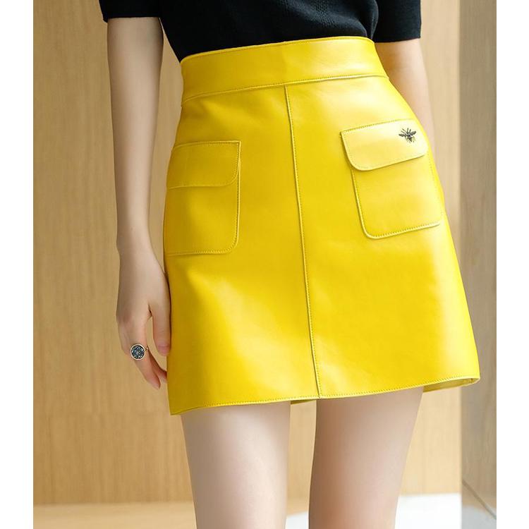 Summer Elegant Women Pu Leather Skirt Casual High Waist Skirt Ladies A-line Short Embroidered Skirts